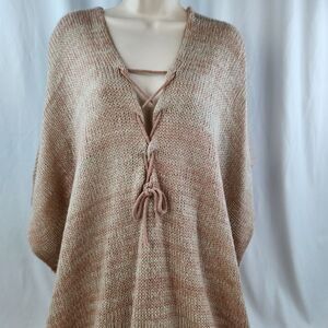 🐞Mauve & White Variegated Soft Knit Poncho Sweater One Size